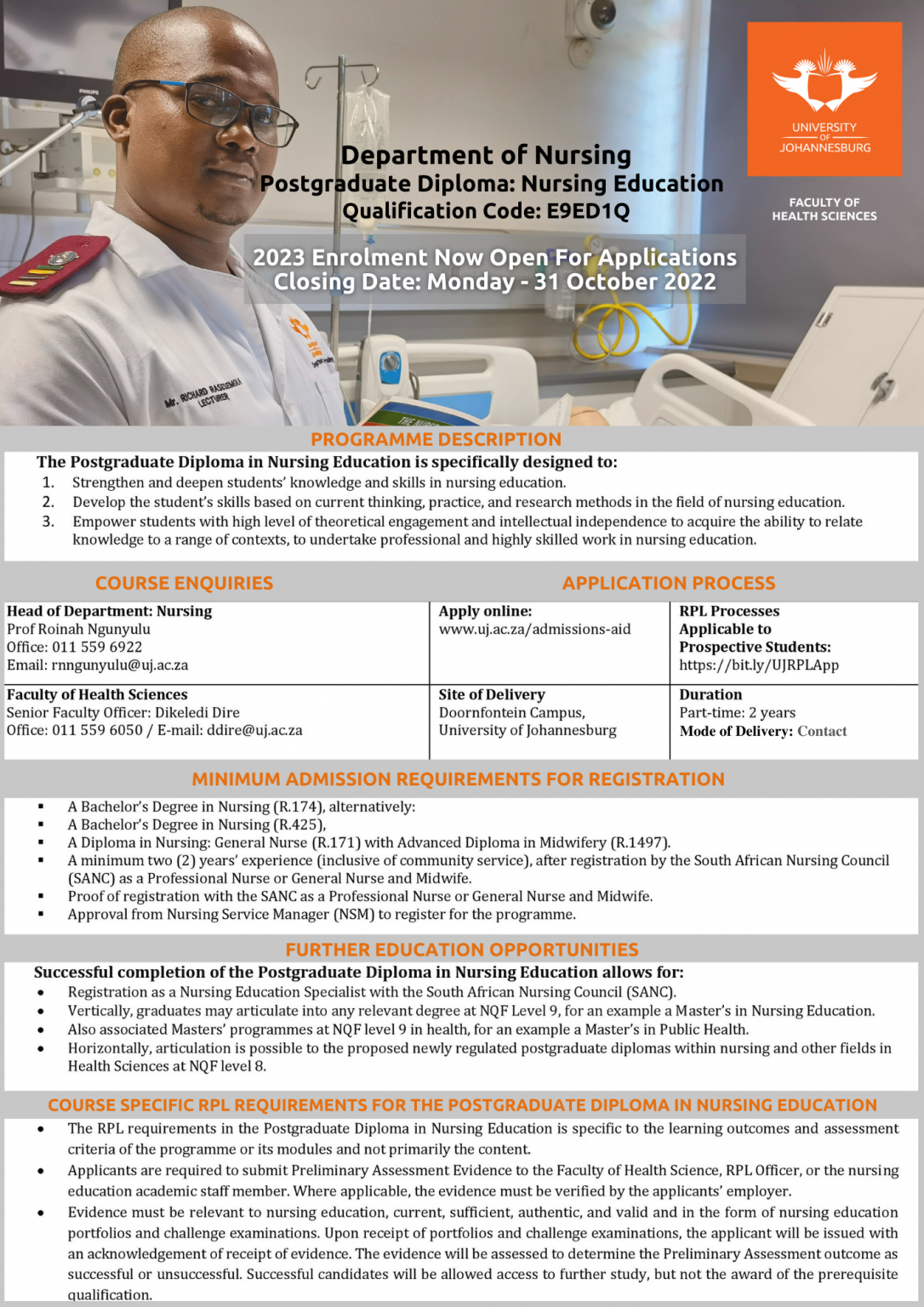 diploma in nursing requirements at uj